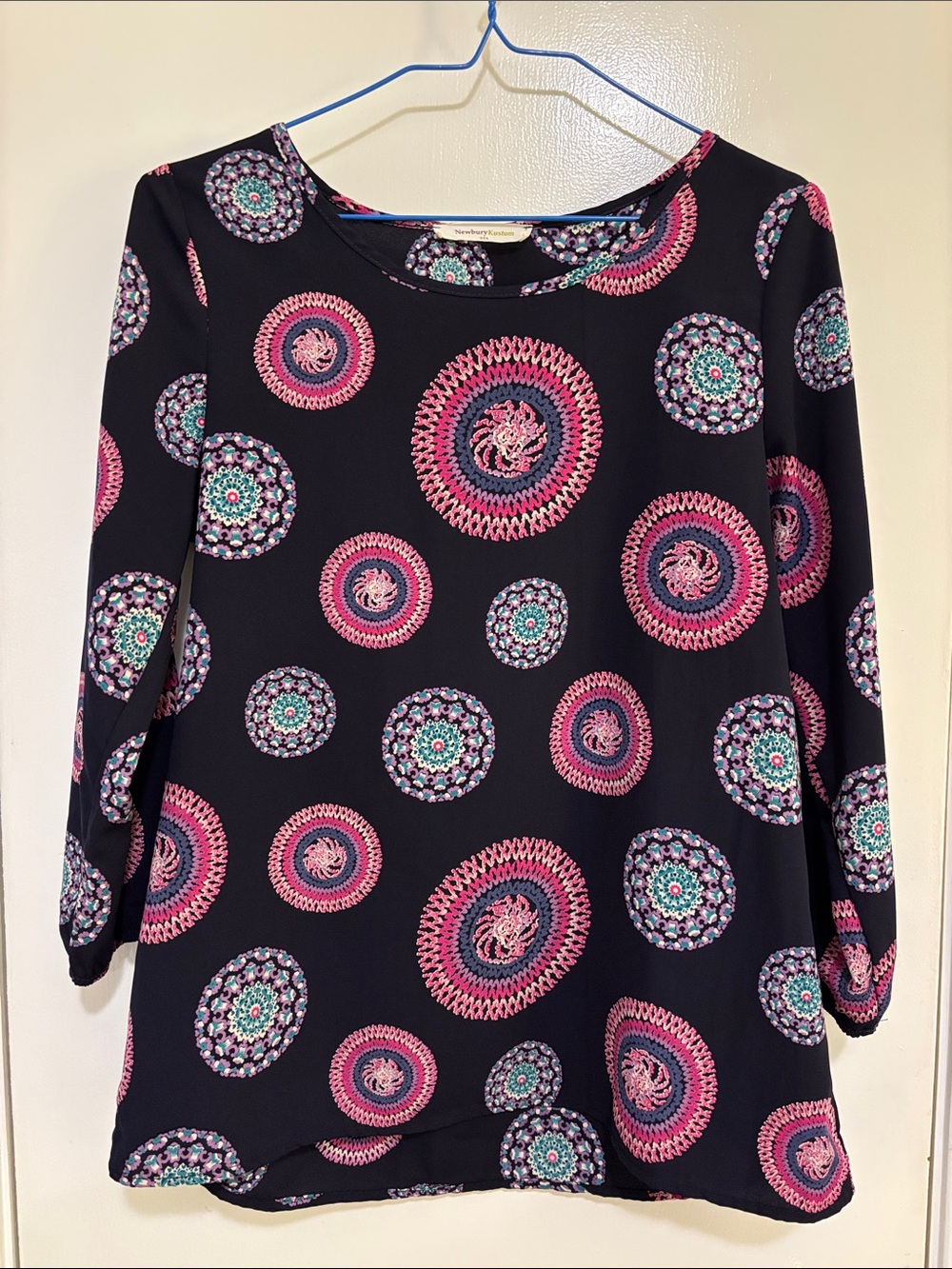 Newbury Kustom Navy Medallion Print Long Sleeve blouse